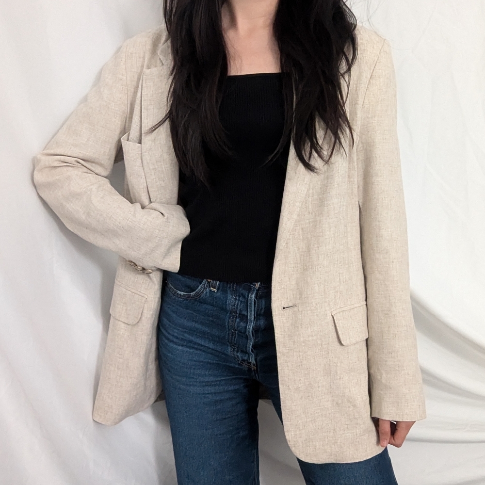 oversized faux linen blazer
